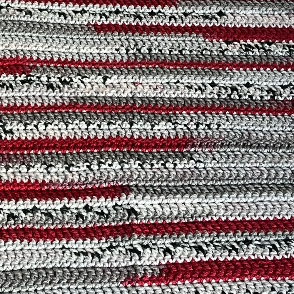 New Handmade Crochet Black, Gray, & Red Blanket